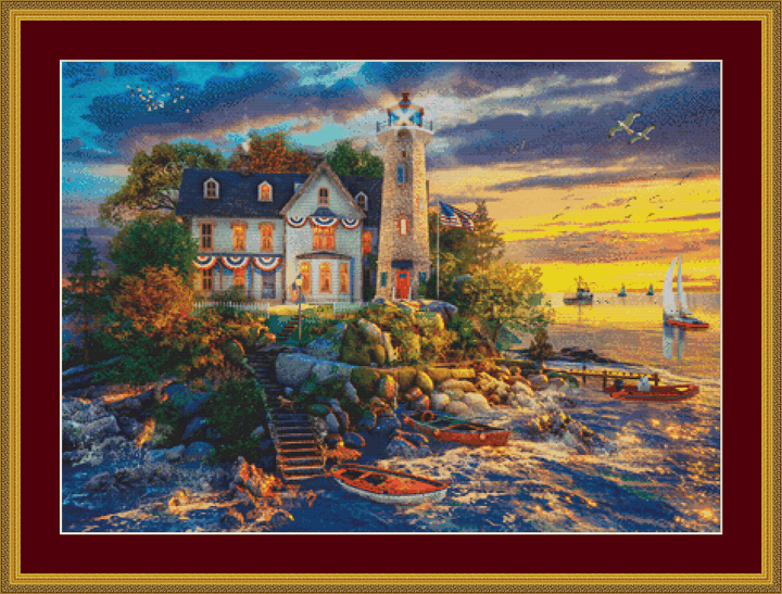 Rock Island Lighthouse 2 counted cross stitch pattern by Dominic Davison, Licensed by MGL, www.mglart.com