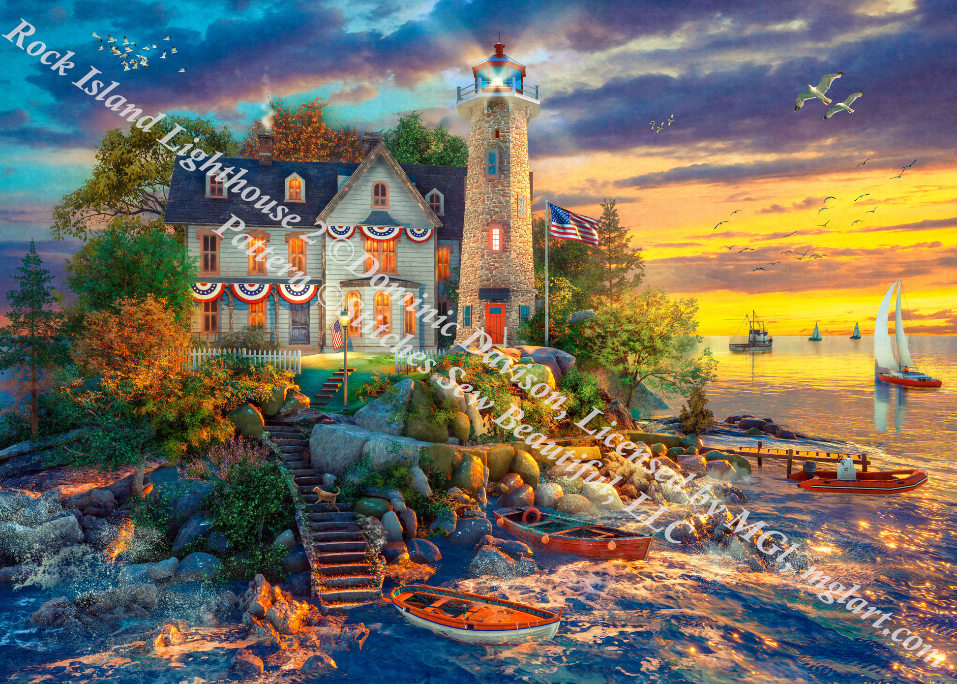 Rock Island Lighthouse 2 counted cross stitch pattern by Dominic Davison, Licensed by MGL, www.mglart.com