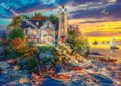 Rock Island Lighthouse 2 counted cross stitch pattern by Dominic Davison, Licensed by MGL, www.mglart.com