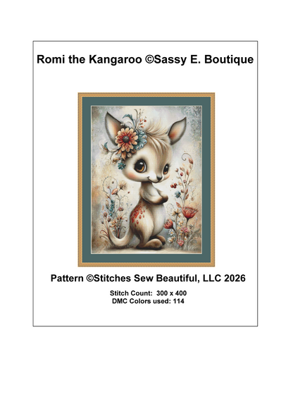 Romi the Kangaroo cross stitch pattern by Sassy E. Boutique