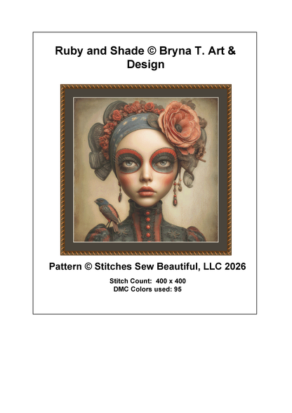 Ruby and Shade cross stitch pattern By Bryna T. Art & Design