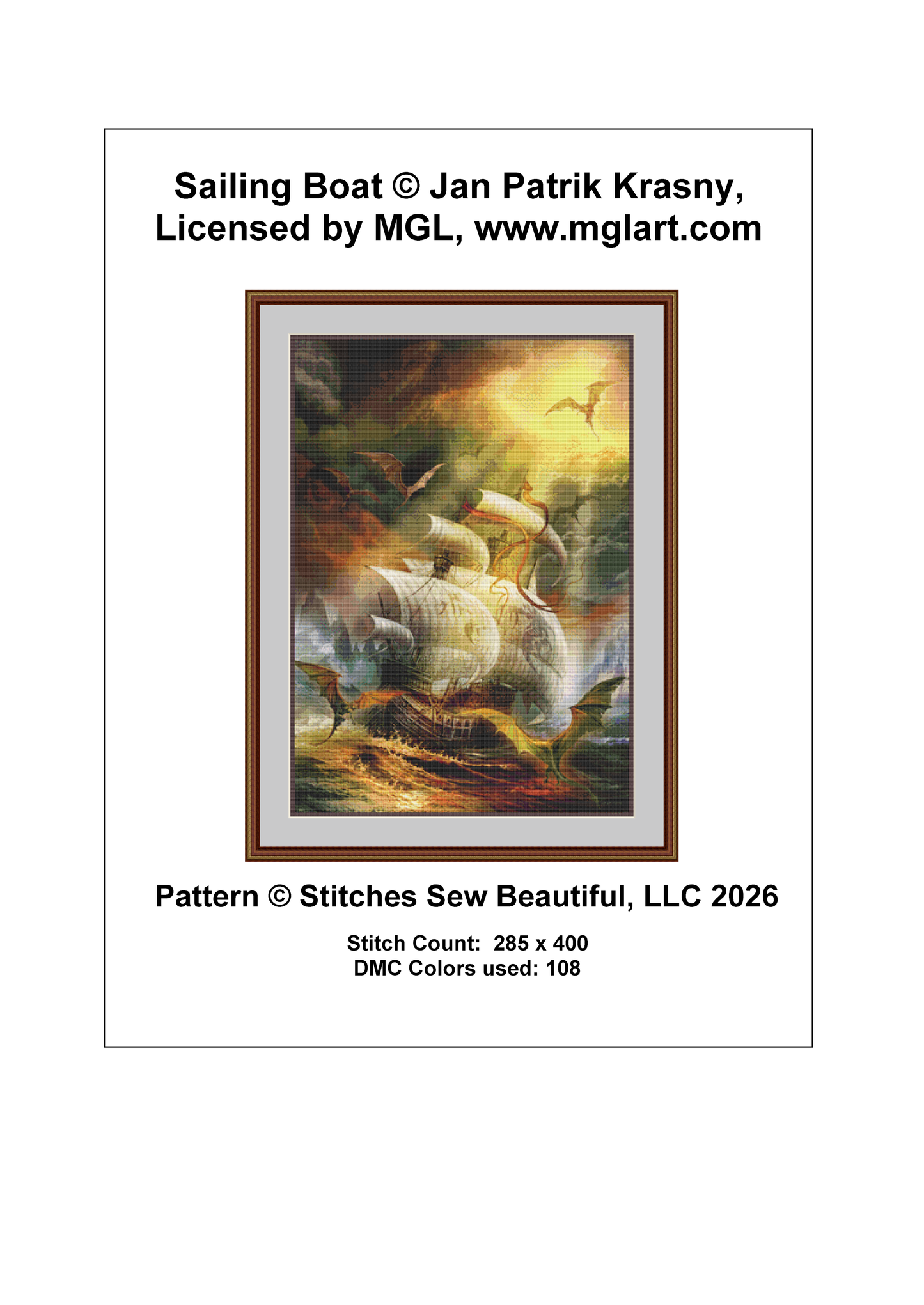 Sailing Boat counted cross stitch pattern by Jan Patrik Krasny, Licensed by MGL, www.mglart.com