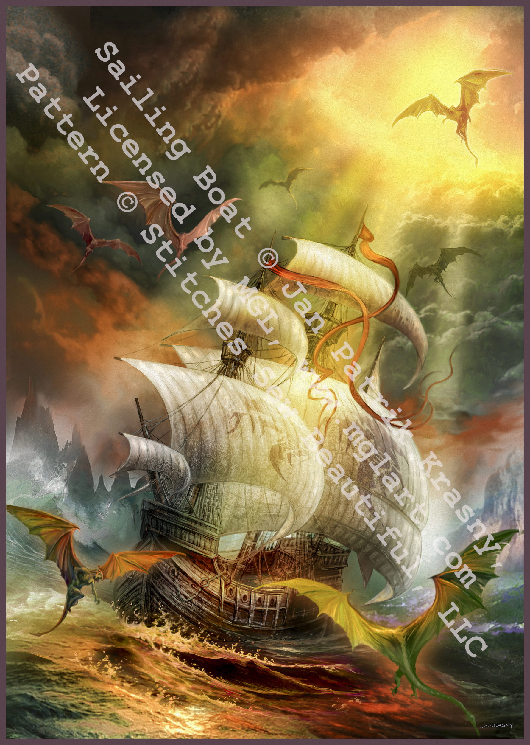 Sailing Boat counted cross stitch pattern by Jan Patrik Krasny, Licensed by MGL, www.mglart.com
