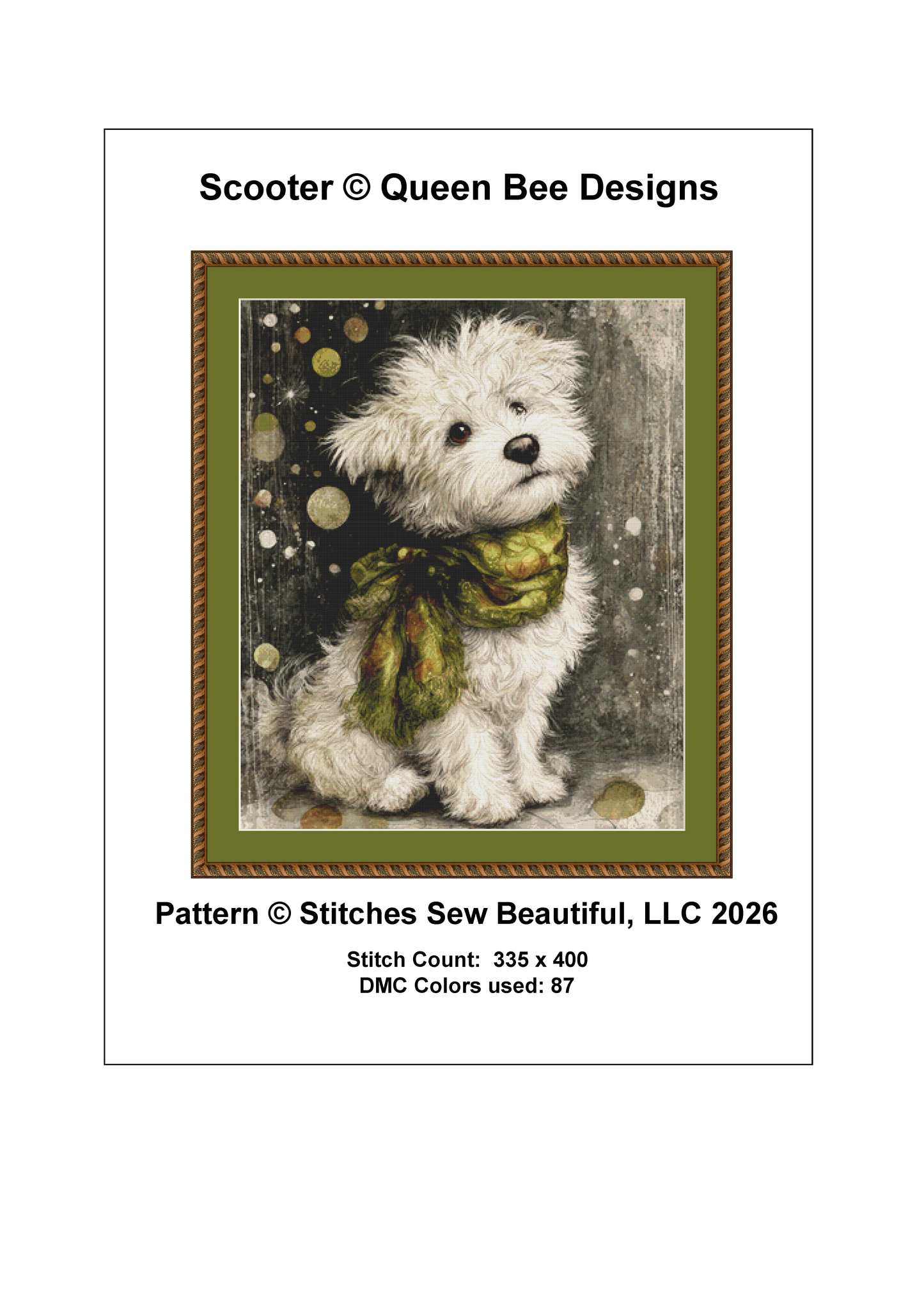 Scooter cross stitch pattern by Queen Bee Designs