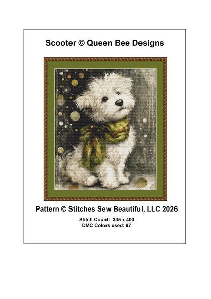 Scooter cross stitch pattern by Queen Bee Designs
