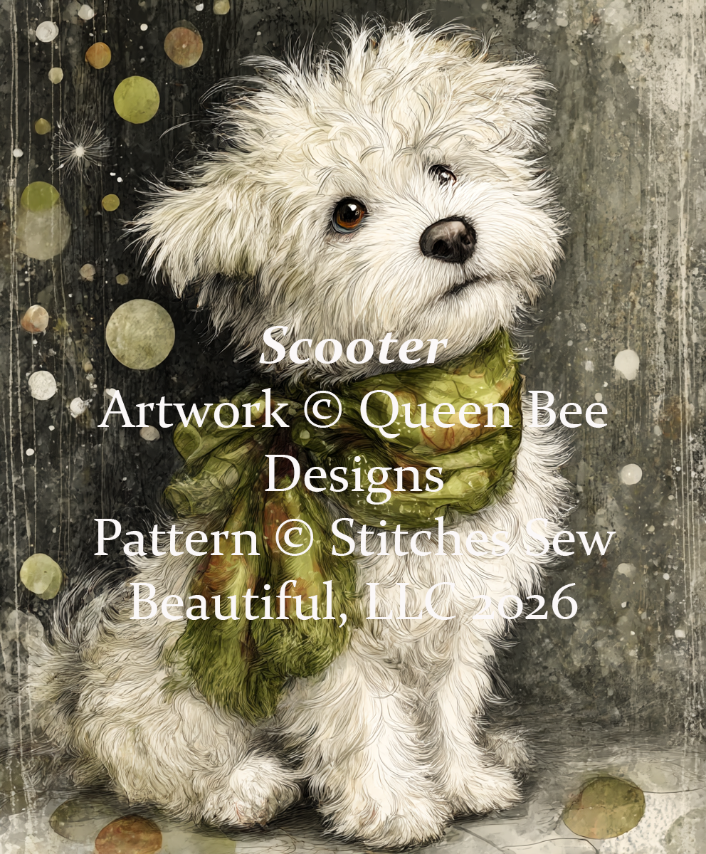 Scooter cross stitch pattern by Queen Bee Designs