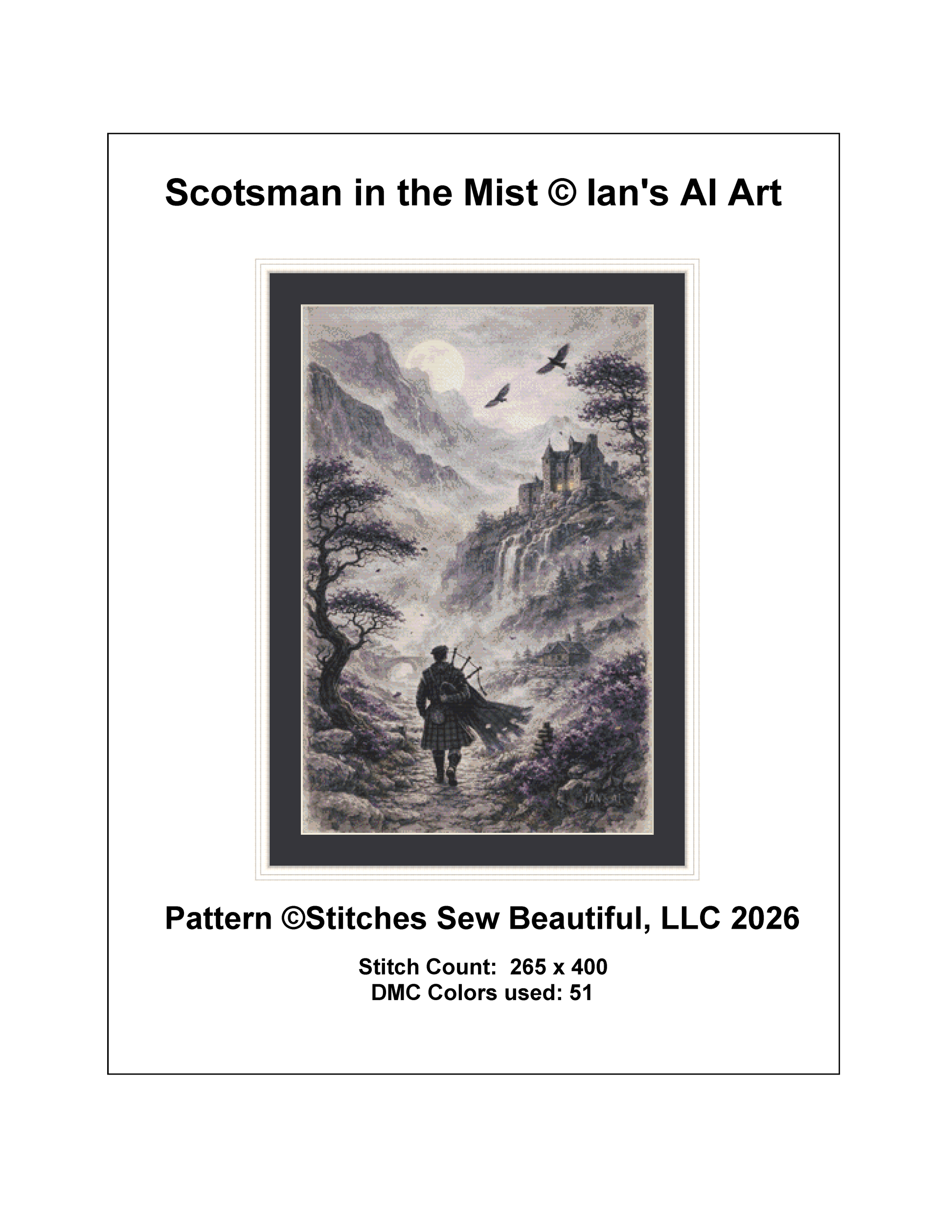 Scotsman in the Mist counted cross stitch pattern by Ian's AI Art