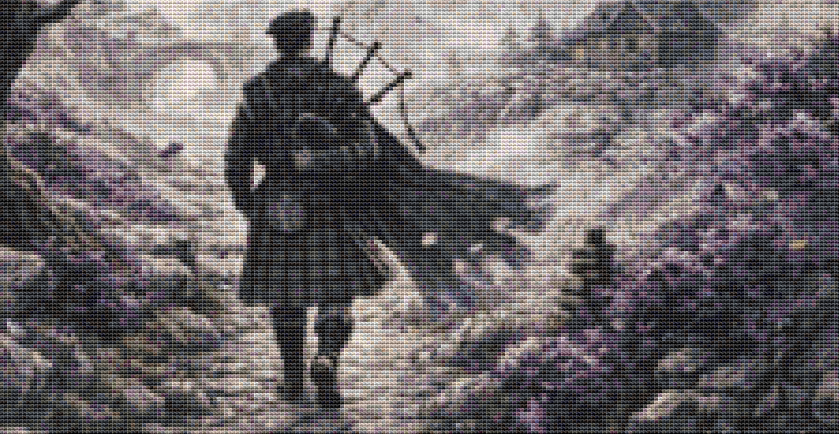 Scotsman in the Mist counted cross stitch pattern by Ian's AI Art