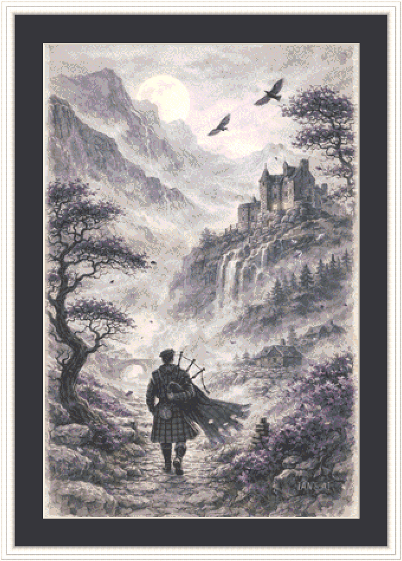 Scotsman in the Mist counted cross stitch pattern by Ian's AI Art