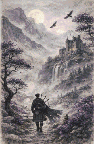 Scotsman in the Mist counted cross stitch pattern by Ian's AI Art