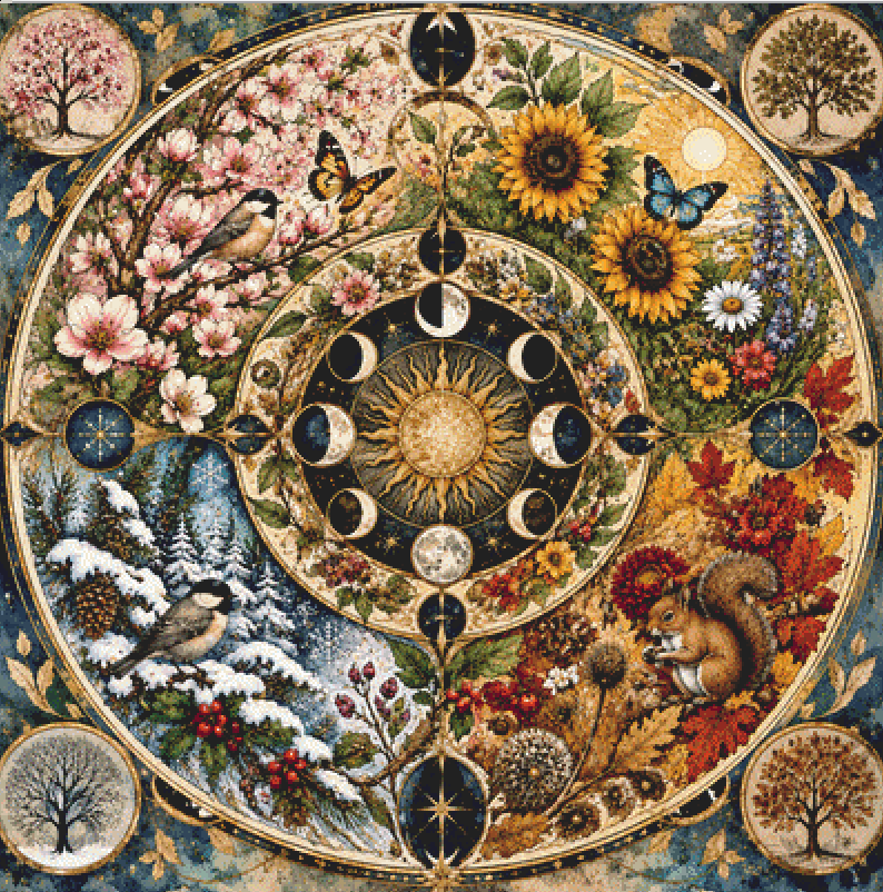 "Seasons Mandala 1" cross stitch pattern by Brna T. Art & Design
