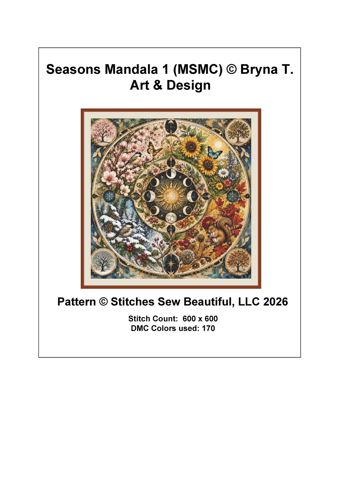 "Seasons Mandala 1" (MSMC) cross stitch pattern by Bryna T. Art & Design