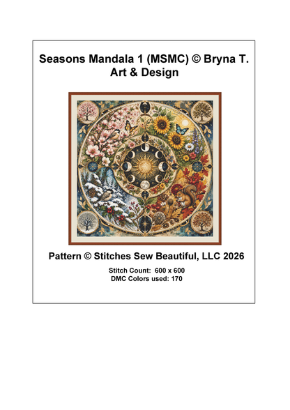 "Seasons Mandala 1" (MSMC) cross stitch pattern by Bryna T. Art & Design