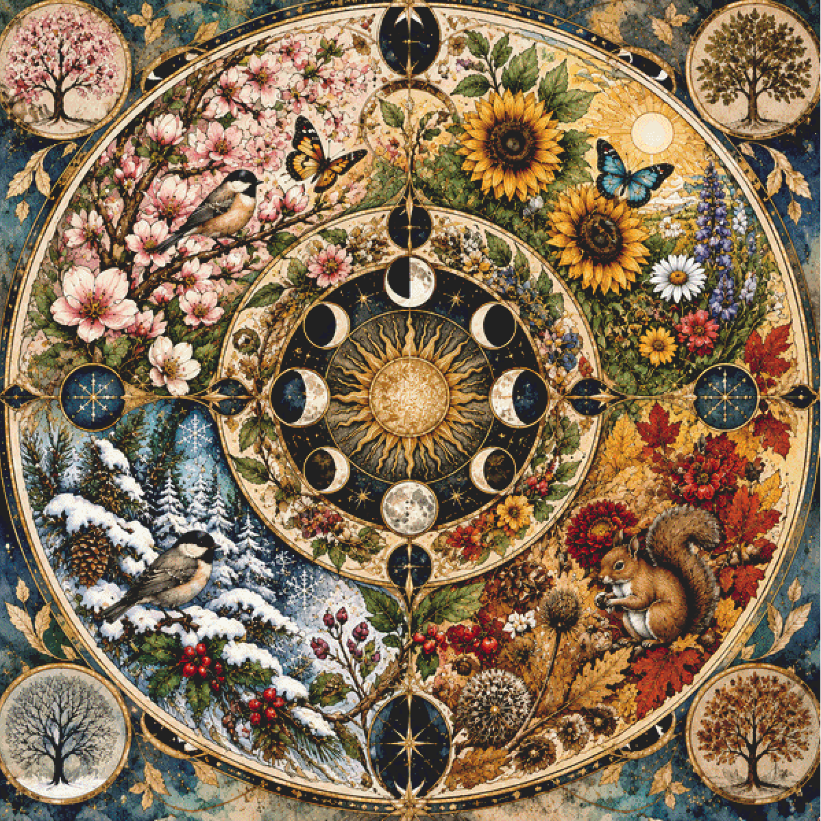 "Seasons Mandala 1" (MSMC) cross stitch pattern by Bryna T. Art & Design