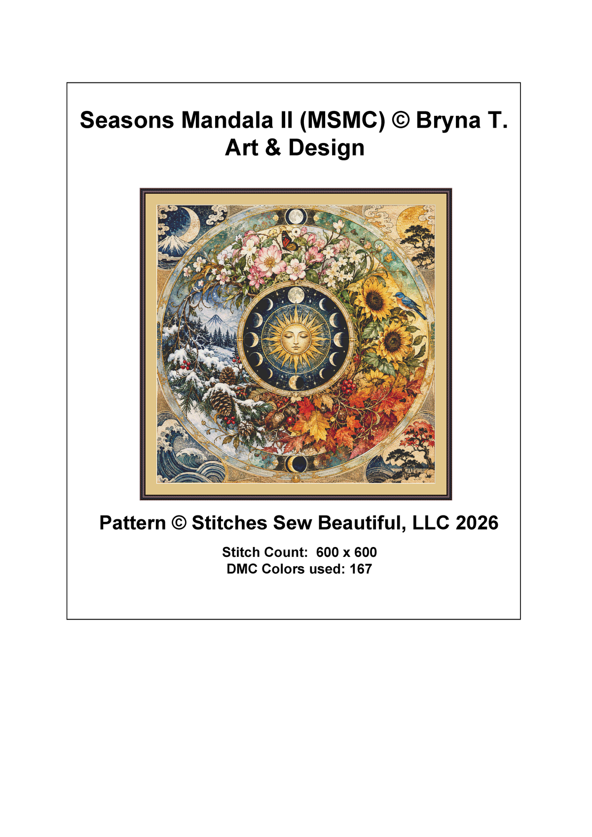 "Seasons Mandala II" (MSMC) cross stitch pattern by Bryna T. Art & Design