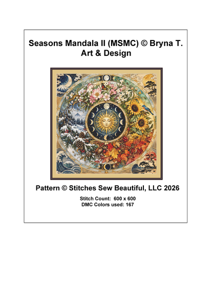 "Seasons Mandala II" (MSMC) cross stitch pattern by Bryna T. Art & Design