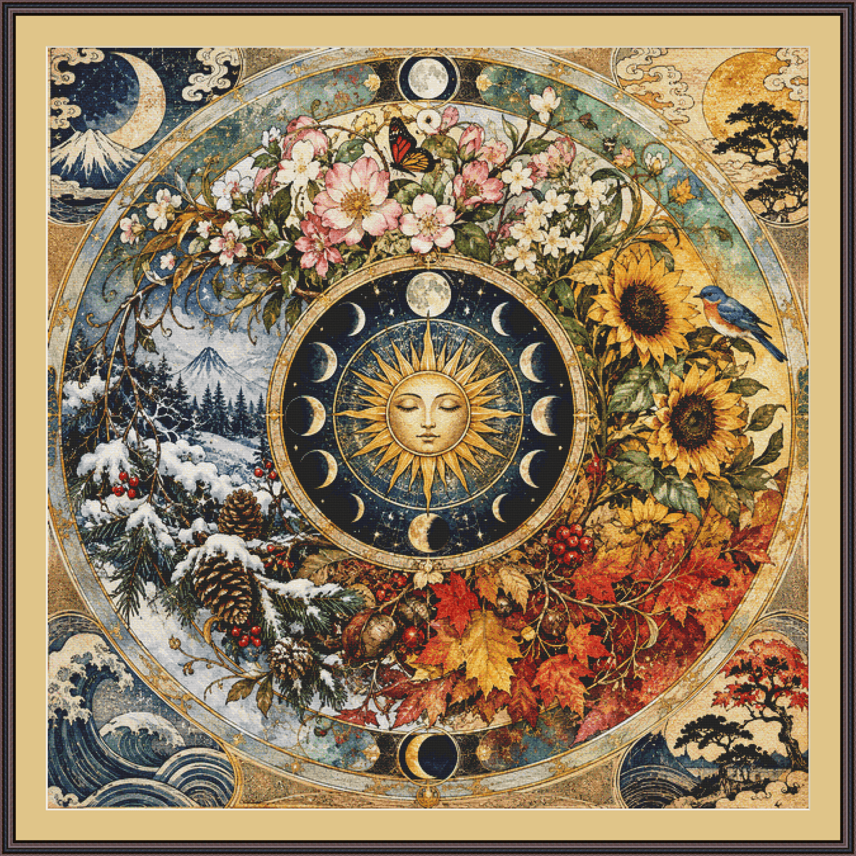 "Seasons Mandala II" (MSMC) cross stitch pattern by Bryna T. Art & Design