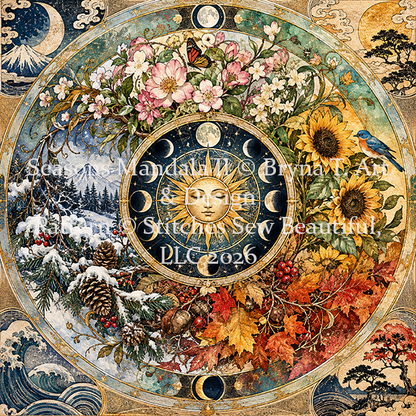"Seasons Mandala II" cross stitch pattern by Bryna T. Art & Design