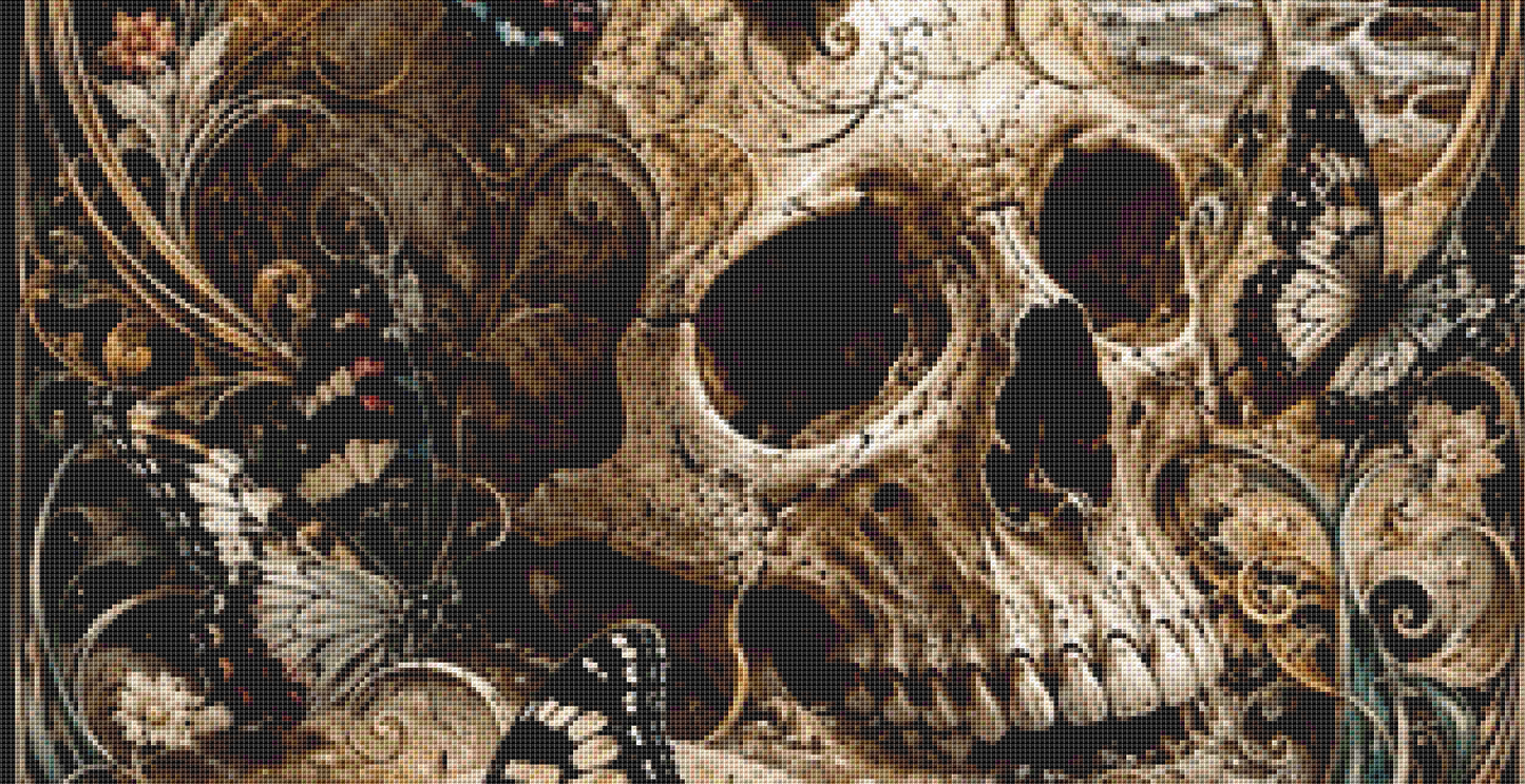 "Skull & Butterflies" cross stitch pattern by T. Langan