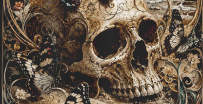 "Skull & Butterflies" cross stitch pattern by T. Langan