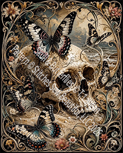 "Skull & Butterflies" cross stitch pattern by T. Langan