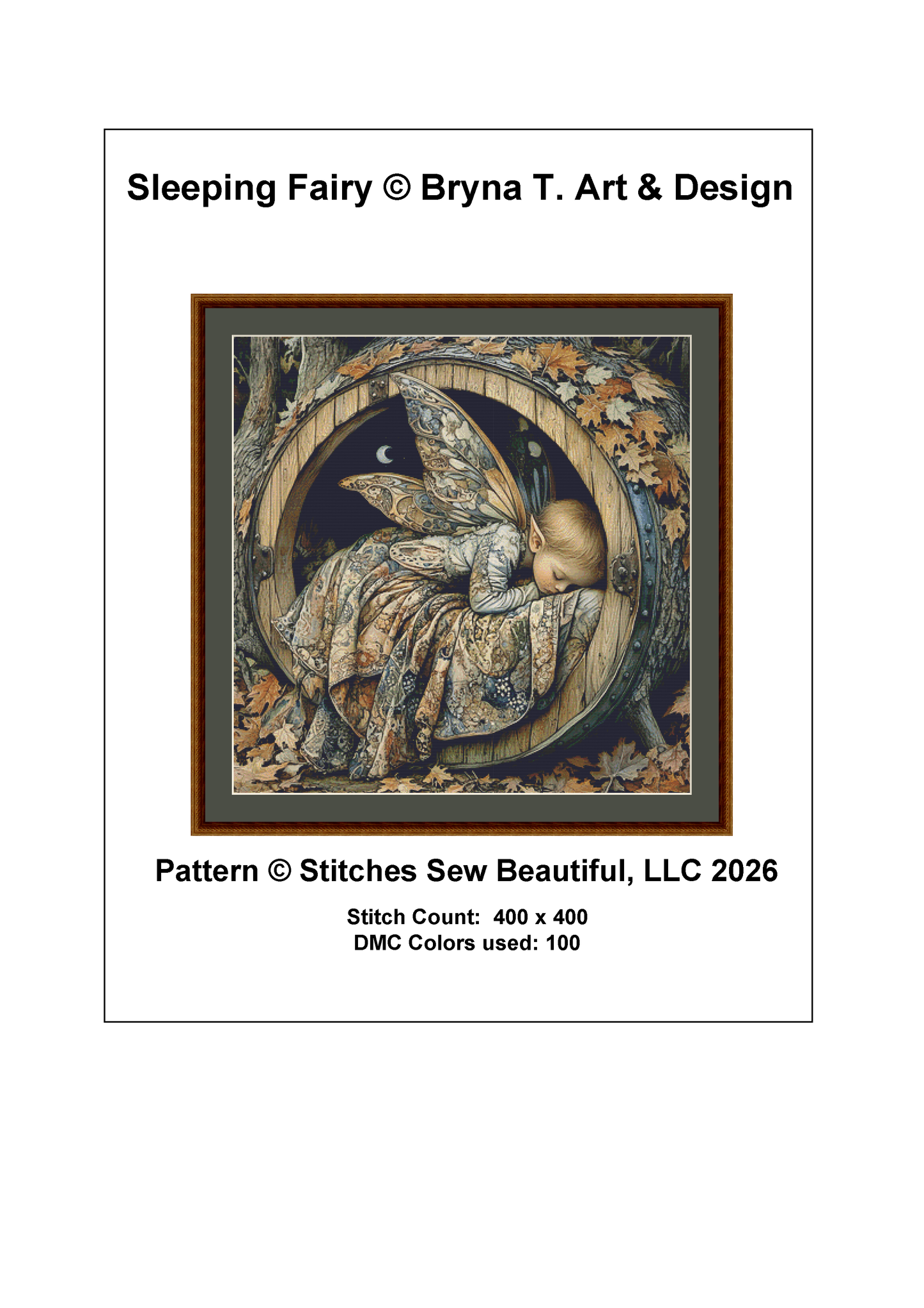 "Sleeping Fairy" cross stitch pattern by Bryna T. Art & Design