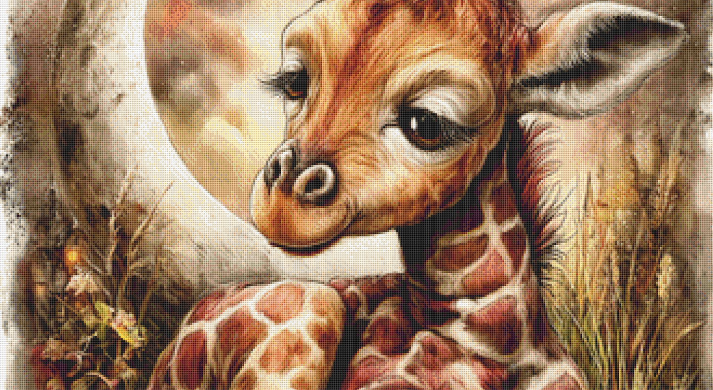 Sleepy Giraffe counted cross stitch pattern by Queen Bee Designs