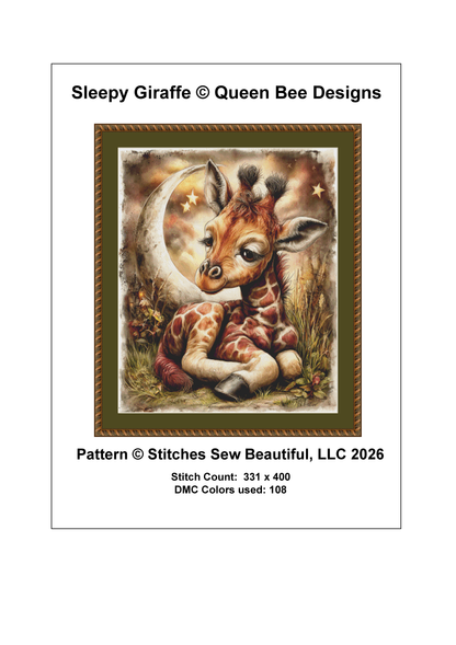 Sleepy Giraffe counted cross stitch pattern by Queen Bee Designs