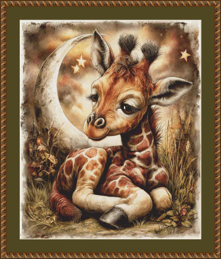 Sleepy Giraffe counted cross stitch pattern by Queen Bee Designs