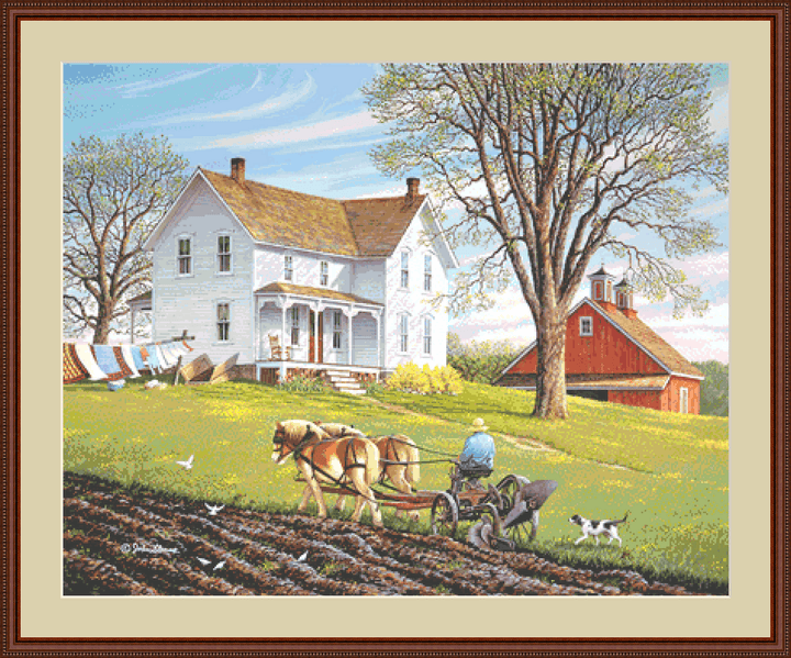 Spring Chores counted cross stitch pattern Copyright © John Sloane, used with permission