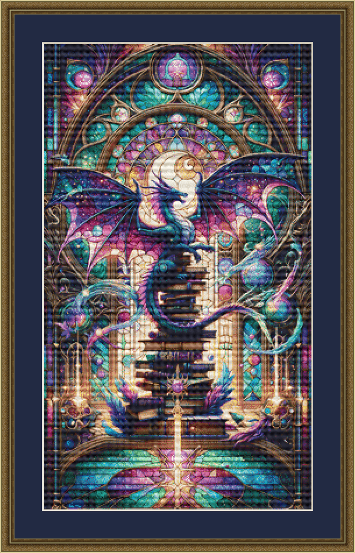 Stained Glass Dragon cross stitch pattern by Little Quaint Designs