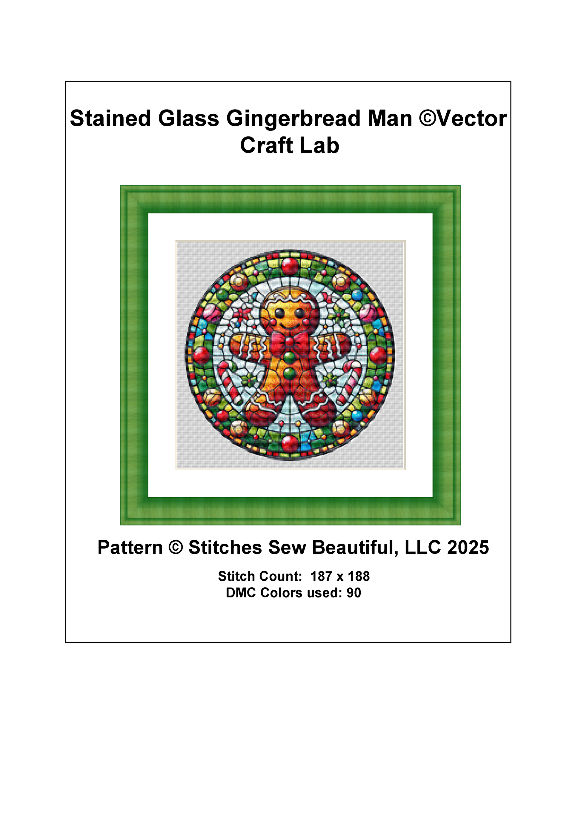 Stained Glass Gingerbread Man (Ornament) counted cross stitch pattern by Vector Craft Lab
