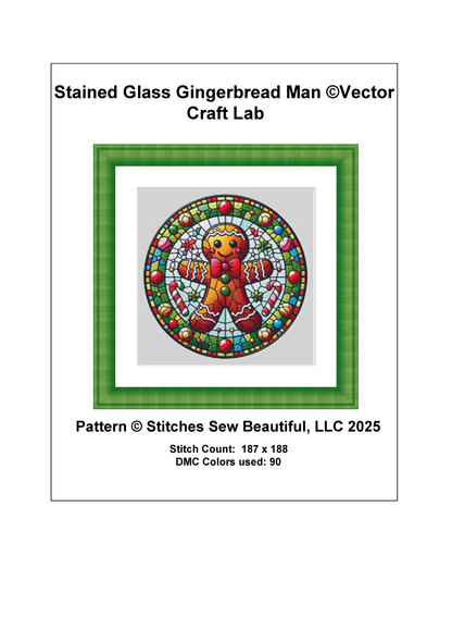 Stained Glass Gingerbread Man (Ornament) counted cross stitch pattern by Vector Craft Lab