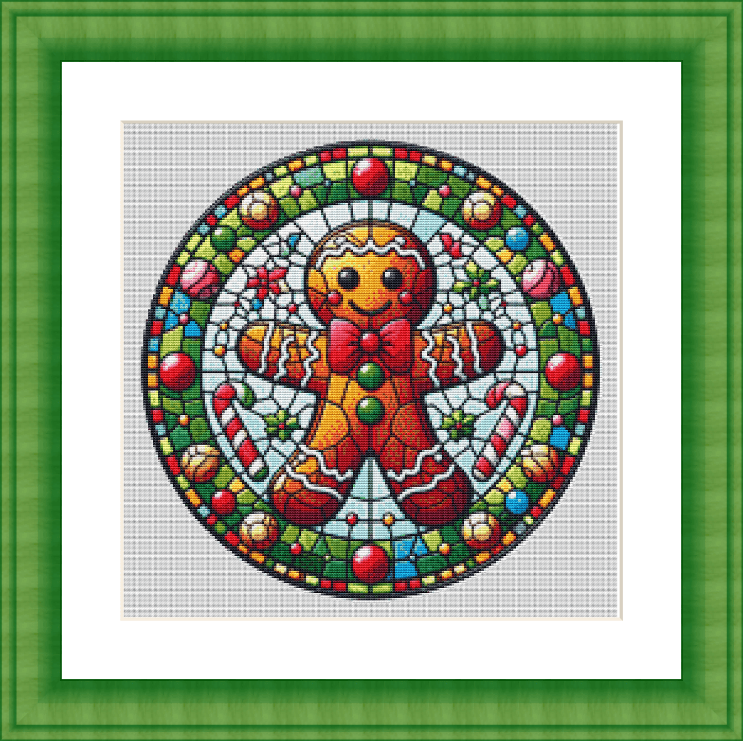 Stained Glass Gingerbread Man (Ornament) counted cross stitch pattern by Vector Craft Lab