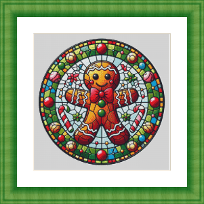Stained Glass Gingerbread Man (Ornament) counted cross stitch pattern by Vector Craft Lab