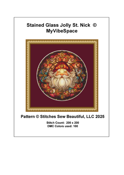 Stained Glass Jolly St. Nick (Ornament) counted cross stitch pattern by MyVibeSpace