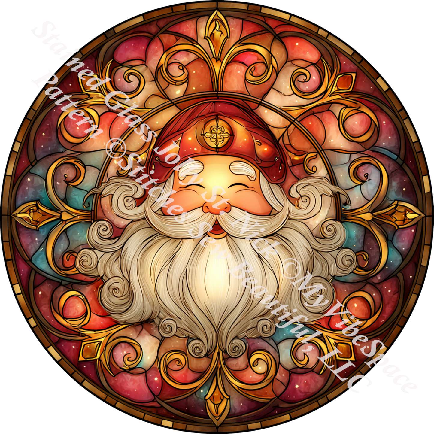 Stained Glass Jolly St. Nick (Ornament) counted cross stitch pattern by MyVibeSpace