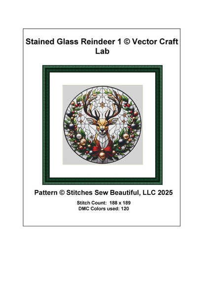 Stained Glass Reindeer 1 (Ornament) counted cross stitch pattern by Vector Craft Lab
