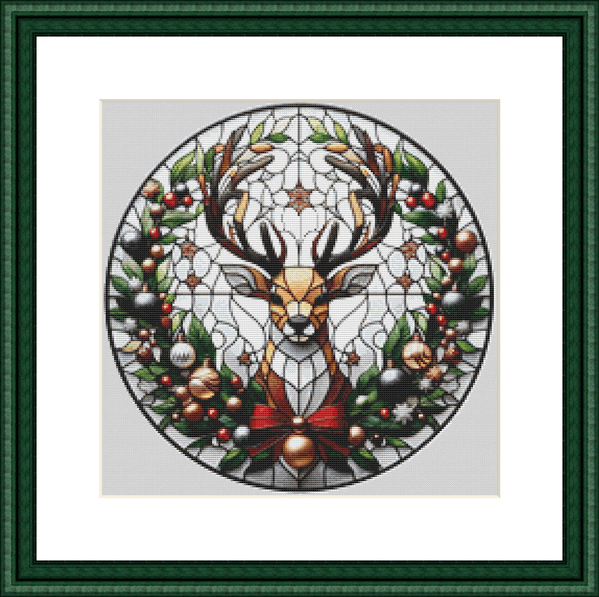 Stained Glass Reindeer 1 (Ornament) counted cross stitch pattern by Vector Craft Lab