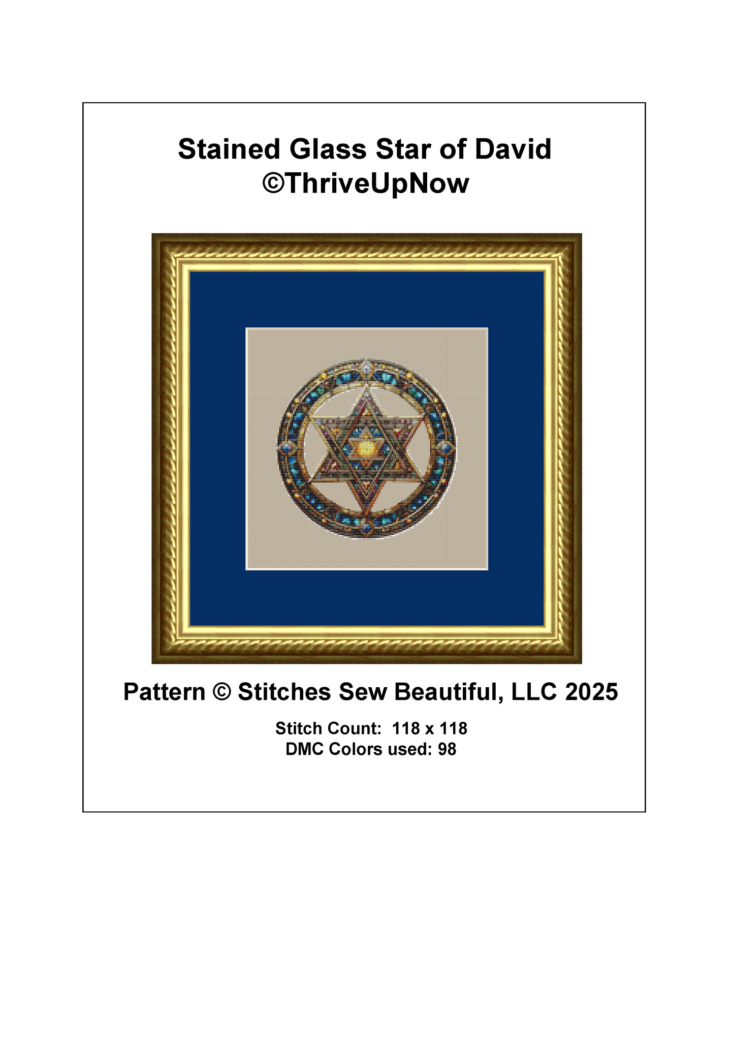 Stained Glass Star of David counted cross stitch pattern by ThriveUpNow