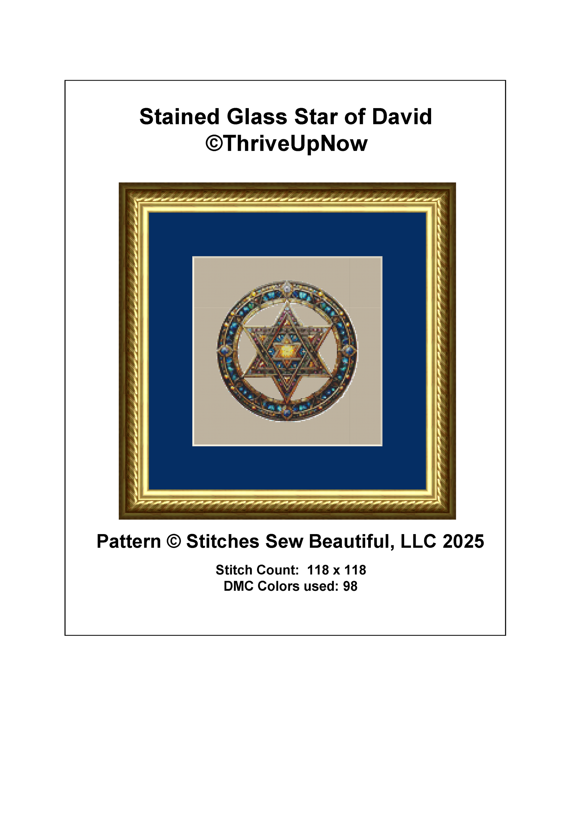 Stained Glass Star of David counted cross stitch pattern by ThriveUpNow