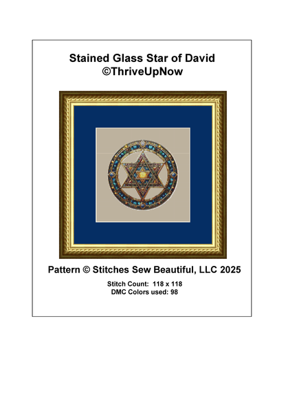 Stained Glass Star of David counted cross stitch pattern by ThriveUpNow