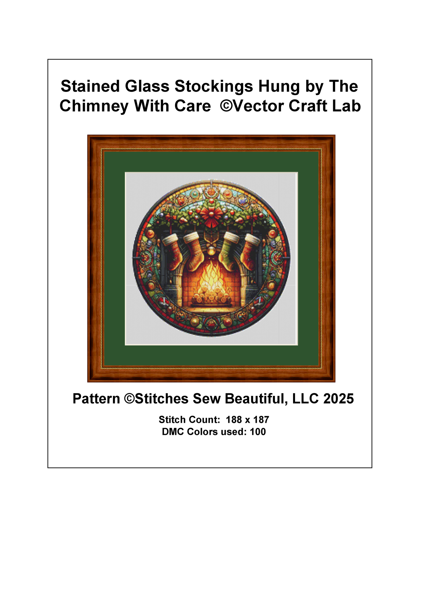 Stained Glass Stocking Hung by The Chimney With Care (Ornament) counted cross stitch pattern by Vector Craft Lab