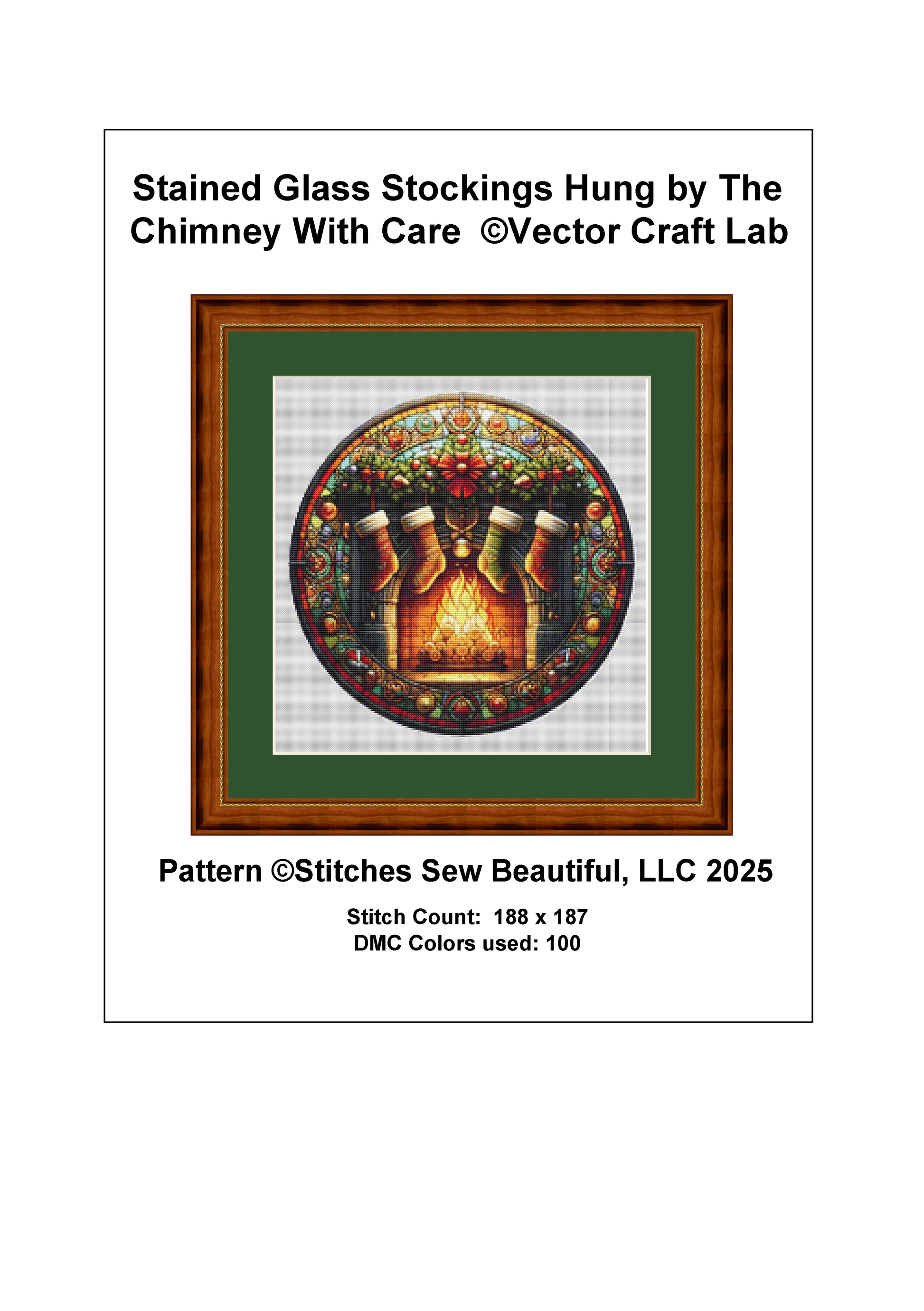 Stained Glass Stocking Hung by The Chimney With Care (Ornament) counted cross stitch pattern by Vector Craft Lab