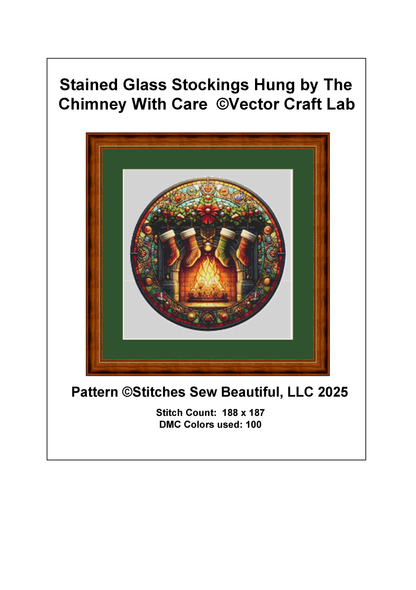 Stained Glass Stocking Hung by The Chimney With Care (Ornament) counted cross stitch pattern by Vector Craft Lab