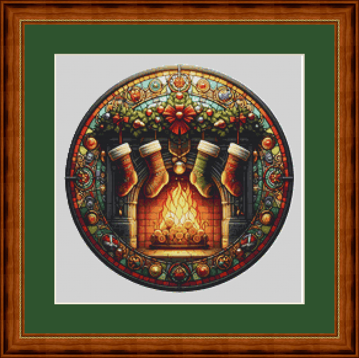 Stained Glass Stocking Hung by The Chimney With Care (Ornament) counted cross stitch pattern by Vector Craft Lab