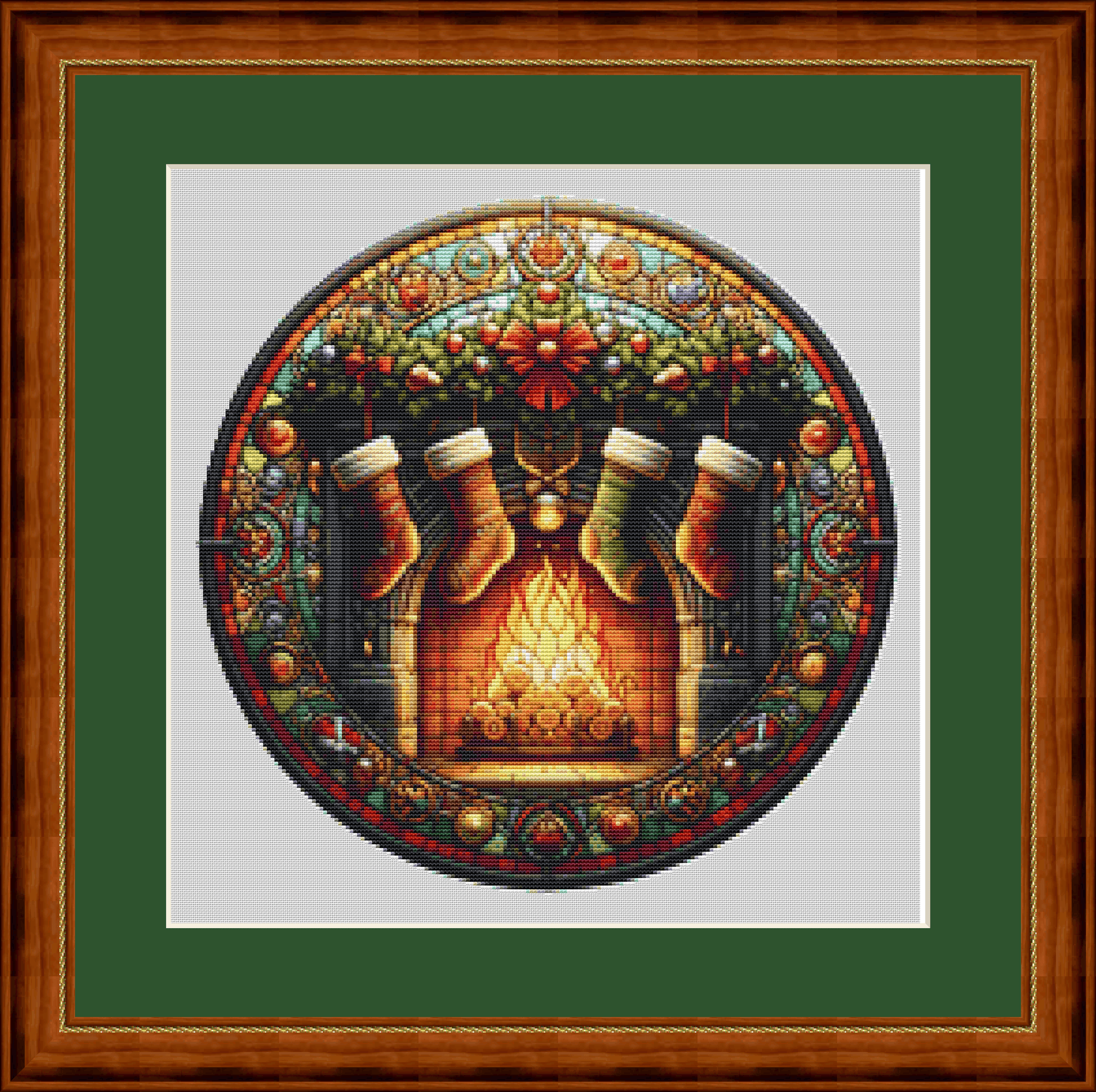 Stained Glass Stocking Hung by The Chimney With Care (Ornament) counted cross stitch pattern by Vector Craft Lab