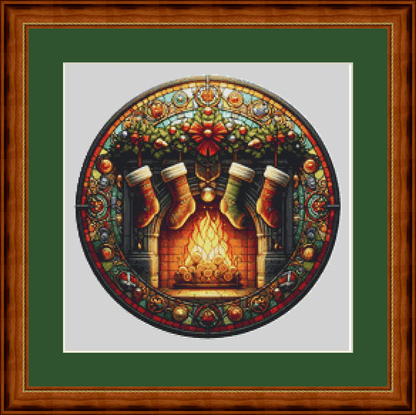 Stained Glass Stocking Hung by The Chimney With Care (Ornament) counted cross stitch pattern by Vector Craft Lab
