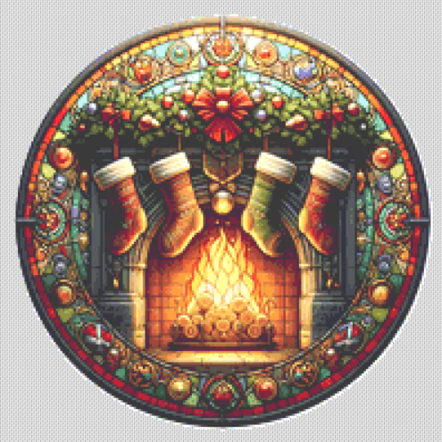 Stained Glass Stocking Hung by The Chimney With Care (Ornament) counted cross stitch pattern by Vector Craft Lab
