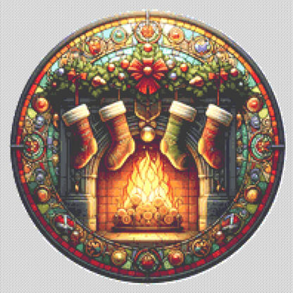 Stained Glass Stocking Hung by The Chimney With Care (Ornament) counted cross stitch pattern by Vector Craft Lab